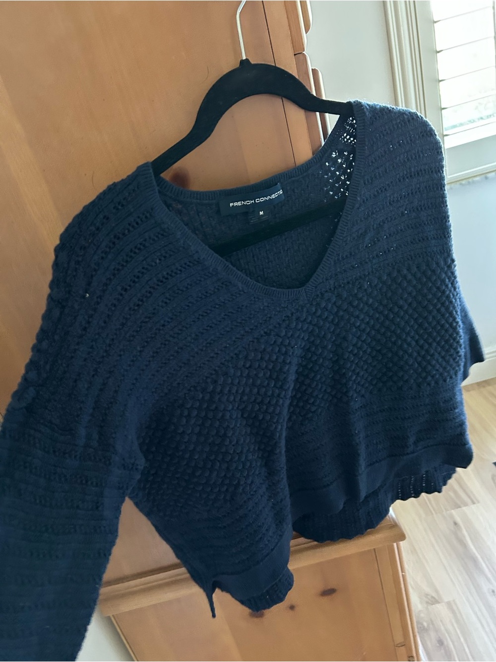 French Connection Navy Chunky open Knit V-Neck Sweater